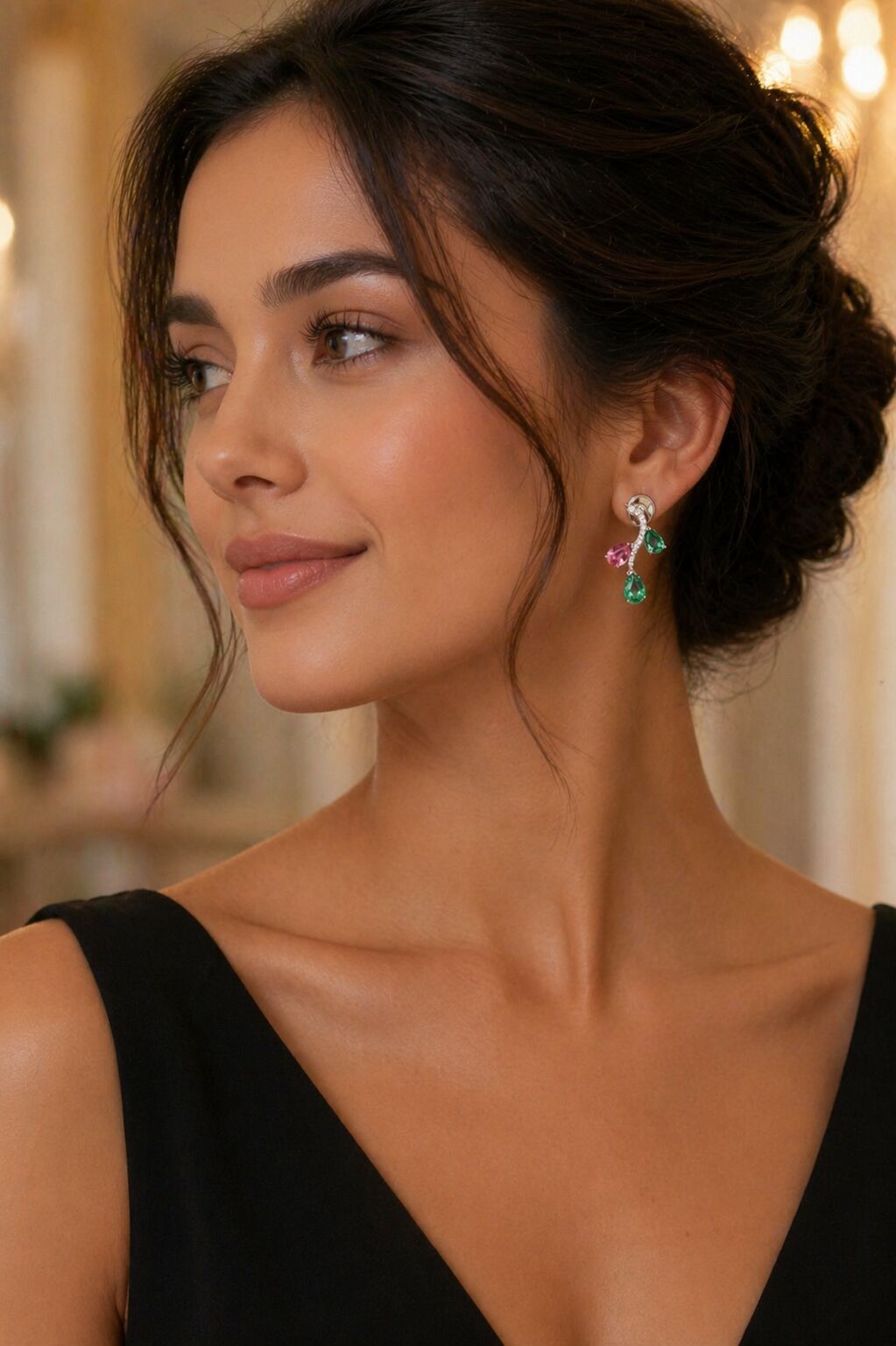 Boucles d'oreilles haute joaillerie avec tsavorites et tourmalines - BO haute joaillerie